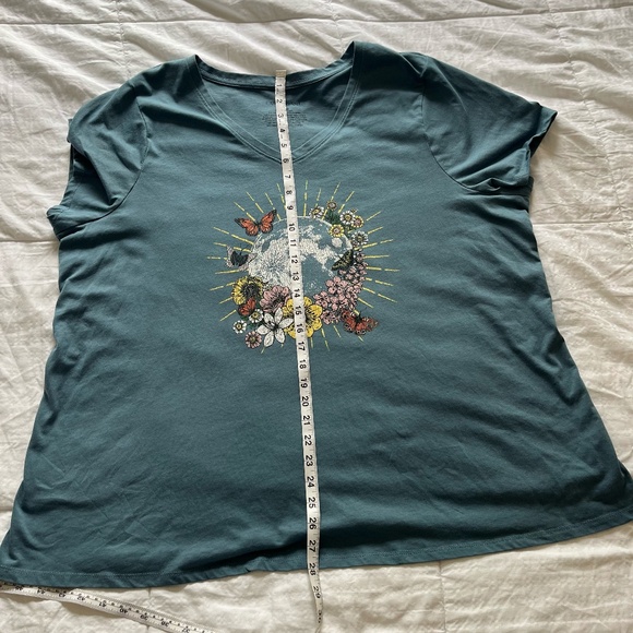 Lane Bryant Earth & Flower Printed Women's Tee, V-Neck, Blue/Teal, 26/28 - Picture 11 of 11